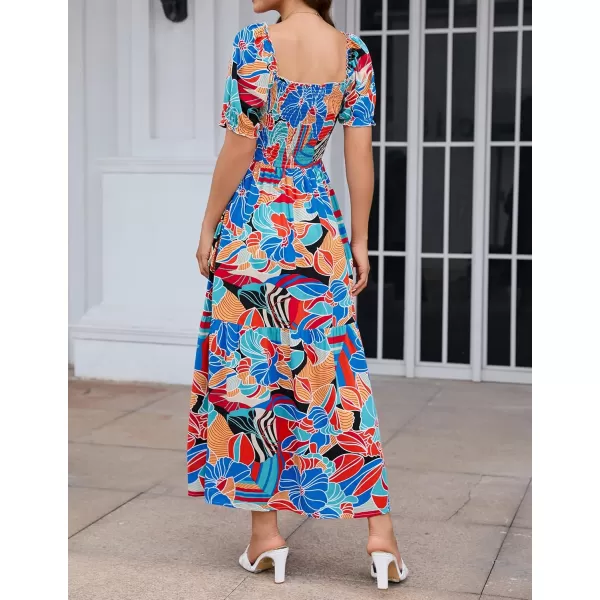 ZESICA Womens 2024 Summer Boho Floral Print Square Neck Ruffle Swing Beach Long Maxi DressGreenblue