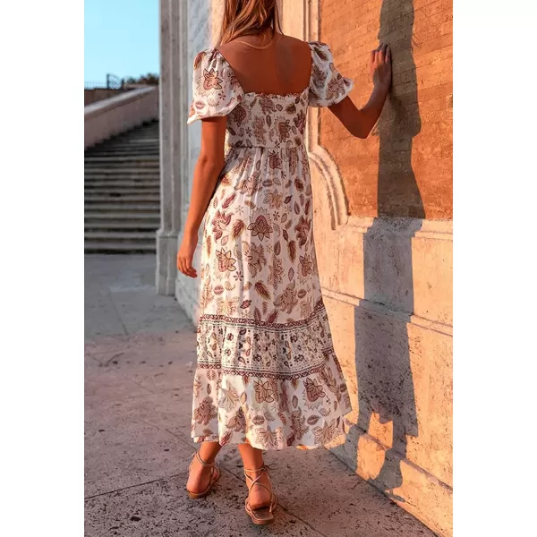 ZESICA Womens 2024 Summer Boho Floral Print Square Neck Ruffle Swing Beach Long Maxi DressIvory