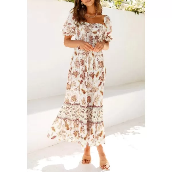 ZESICA Womens 2024 Summer Boho Floral Print Square Neck Ruffle Swing Beach Long Maxi DressIvory
