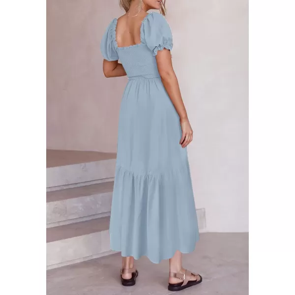 ZESICA Womens 2024 Summer Boho Floral Print Square Neck Ruffle Swing Beach Long Maxi DressLightblue