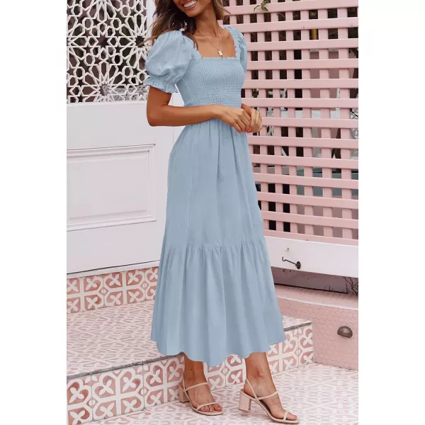 ZESICA Womens 2024 Summer Boho Floral Print Square Neck Ruffle Swing Beach Long Maxi DressLightblue