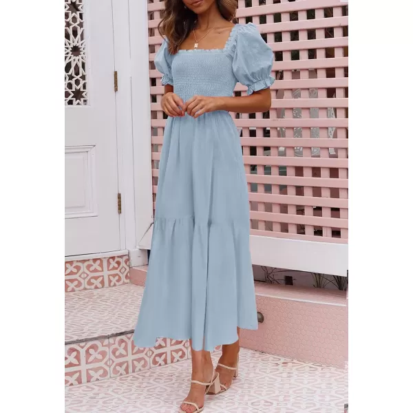 ZESICA Womens 2024 Summer Boho Floral Print Square Neck Ruffle Swing Beach Long Maxi DressLightblue