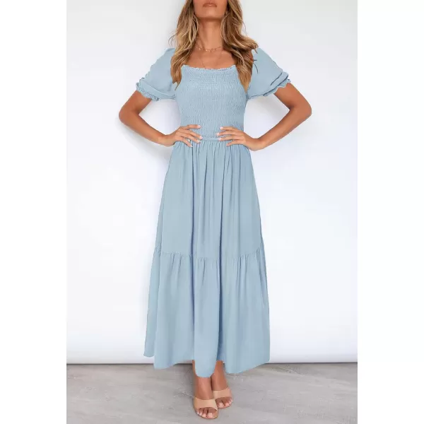 ZESICA Womens 2024 Summer Boho Floral Print Square Neck Ruffle Swing Beach Long Maxi DressLightblue