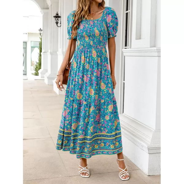ZESICA Womens 2024 Summer Boho Floral Print Square Neck Ruffle Swing Beach Long Maxi DressLightgreen