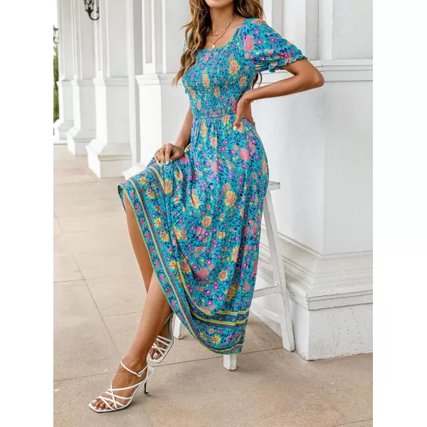 ZESICA Womens 2024 Summer Boho Floral Print Square Neck Ruffle Swing Beach Long Maxi DressLightgreen