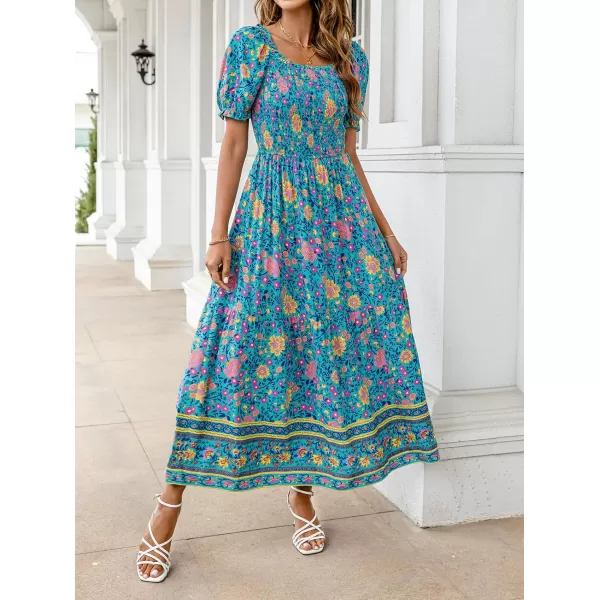 ZESICA Womens 2024 Summer Boho Floral Print Square Neck Ruffle Swing Beach Long Maxi DressLightgreen