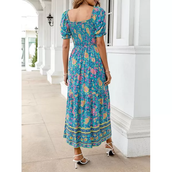 ZESICA Womens 2024 Summer Boho Floral Print Square Neck Ruffle Swing Beach Long Maxi DressLightgreen