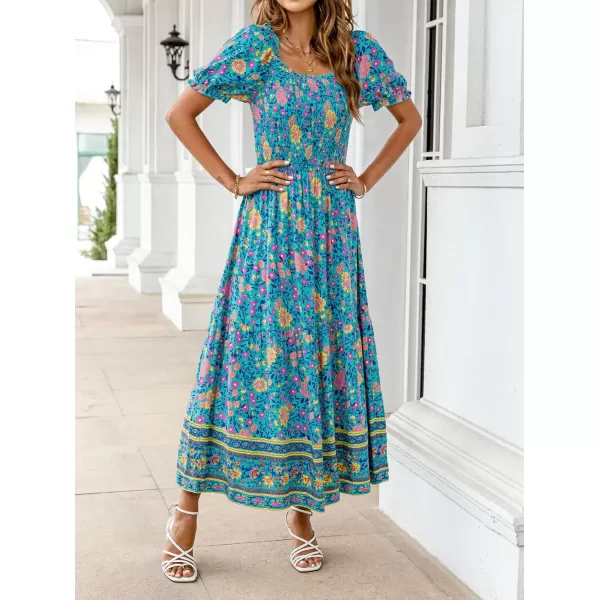 ZESICA Womens 2024 Summer Boho Floral Print Square Neck Ruffle Swing Beach Long Maxi DressLightgreen