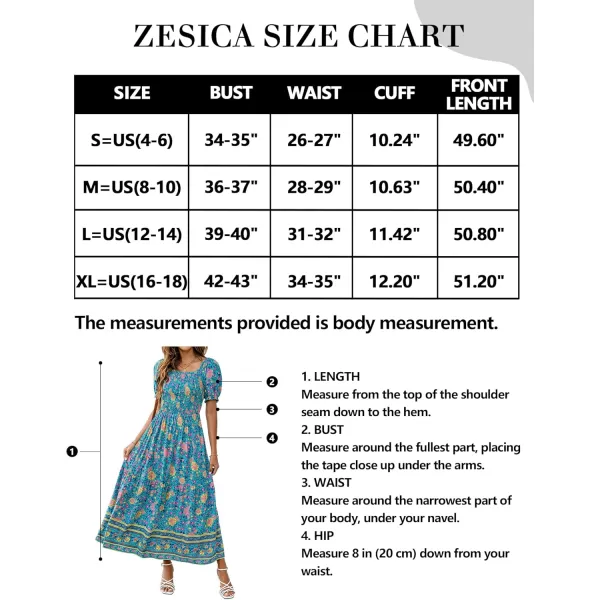 ZESICA Womens 2024 Summer Boho Floral Print Square Neck Ruffle Swing Beach Long Maxi DressLightgreen