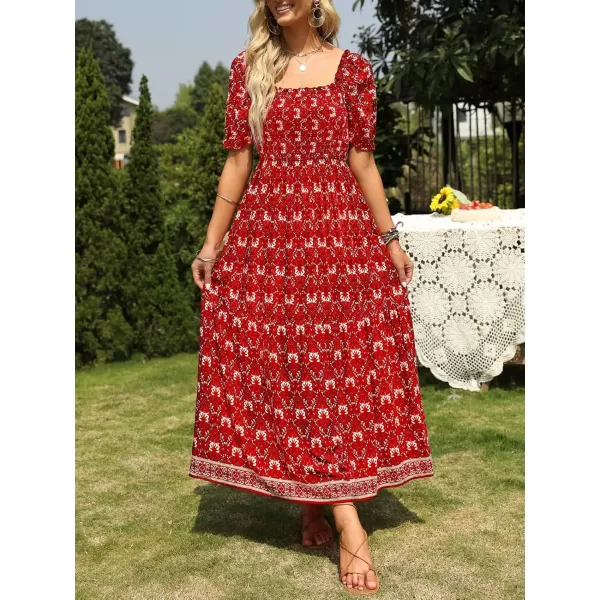 ZESICA Womens 2024 Summer Boho Floral Print Square Neck Ruffle Swing Beach Long Maxi DressLycheered
