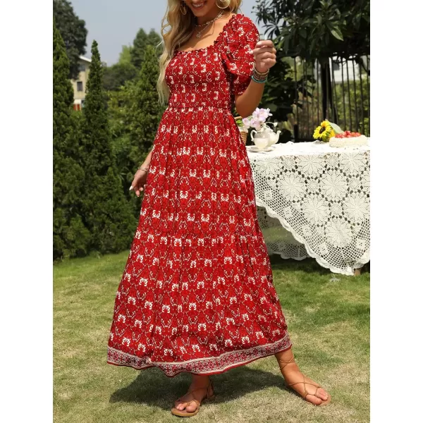 ZESICA Womens 2024 Summer Boho Floral Print Square Neck Ruffle Swing Beach Long Maxi DressLycheered
