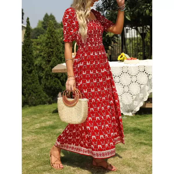 ZESICA Womens 2024 Summer Boho Floral Print Square Neck Ruffle Swing Beach Long Maxi DressLycheered