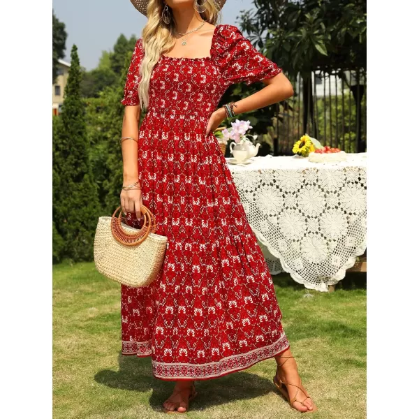 ZESICA Womens 2024 Summer Boho Floral Print Square Neck Ruffle Swing Beach Long Maxi DressLycheered