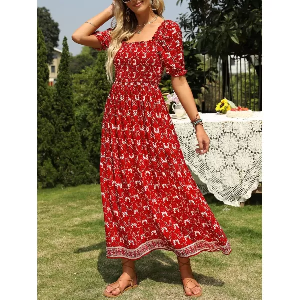 ZESICA Womens 2024 Summer Boho Floral Print Square Neck Ruffle Swing Beach Long Maxi DressLycheered