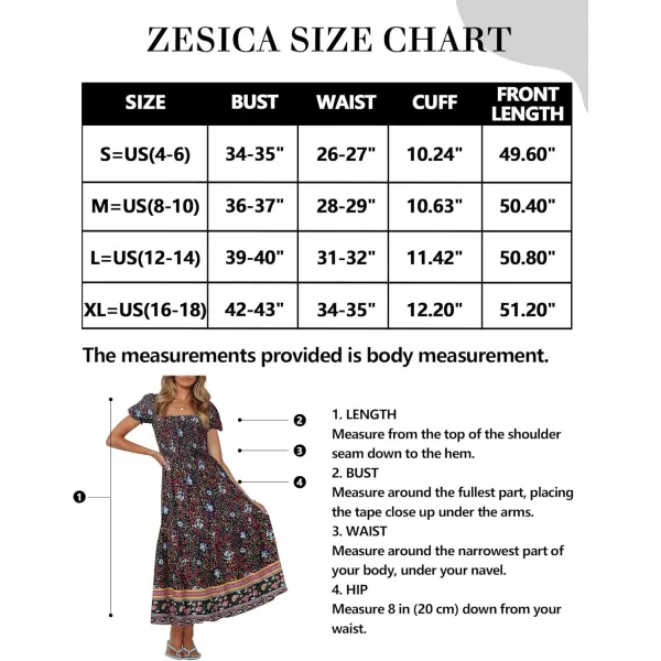 ZESICA Womens 2024 Summer Boho Floral Print Square Neck Ruffle Swing Beach Long Maxi DressNavy