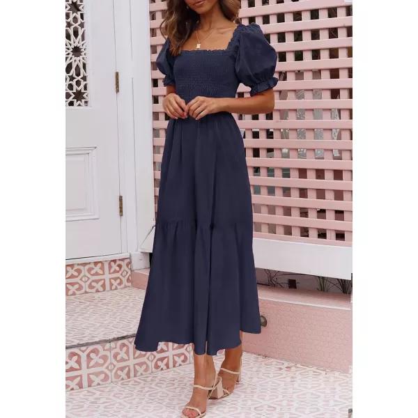 ZESICA Womens 2024 Summer Boho Floral Print Square Neck Ruffle Swing Beach Long Maxi DressNavyblue