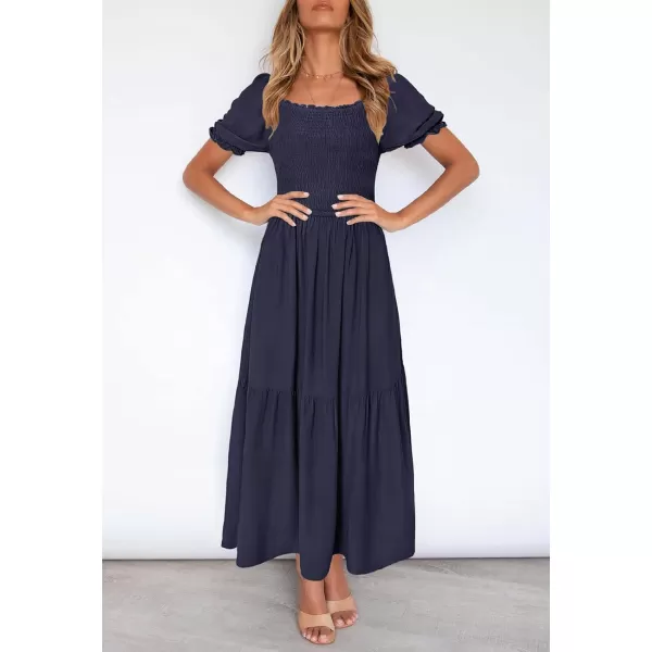 ZESICA Womens 2024 Summer Boho Floral Print Square Neck Ruffle Swing Beach Long Maxi DressNavyblue