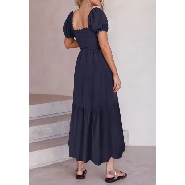 ZESICA Womens 2024 Summer Boho Floral Print Square Neck Ruffle Swing Beach Long Maxi DressNavyblue