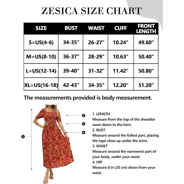ZESICA Womens 2024 Summer Boho Floral Print Square Neck Ruffle Swing Beach Long Maxi DressOrangeRed
