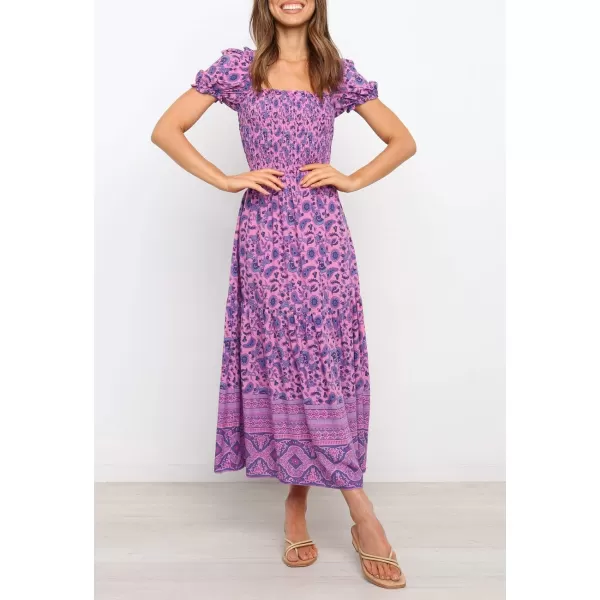 ZESICA Womens 2024 Summer Boho Floral Print Square Neck Ruffle Swing Beach Long Maxi DressPurple