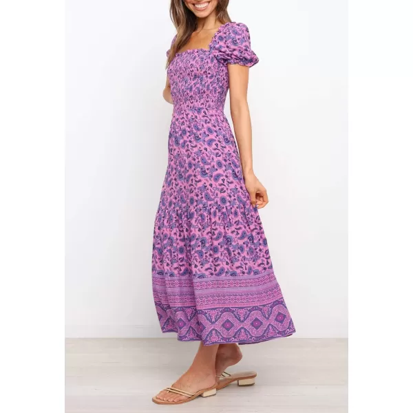 ZESICA Womens 2024 Summer Boho Floral Print Square Neck Ruffle Swing Beach Long Maxi DressPurple