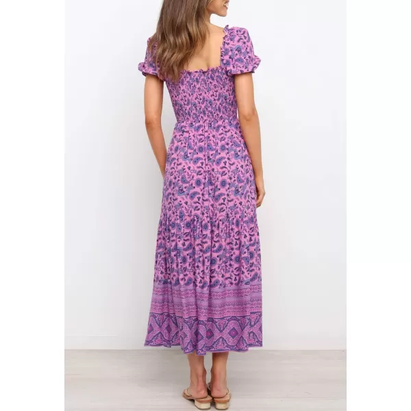 ZESICA Womens 2024 Summer Boho Floral Print Square Neck Ruffle Swing Beach Long Maxi DressPurple