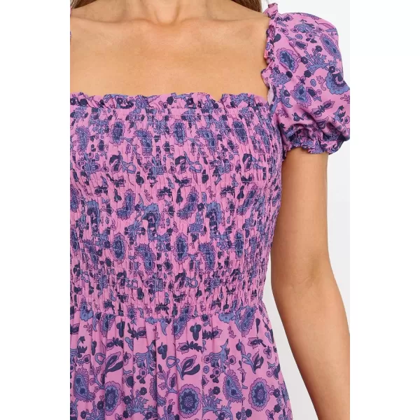 ZESICA Womens 2024 Summer Boho Floral Print Square Neck Ruffle Swing Beach Long Maxi DressPurple