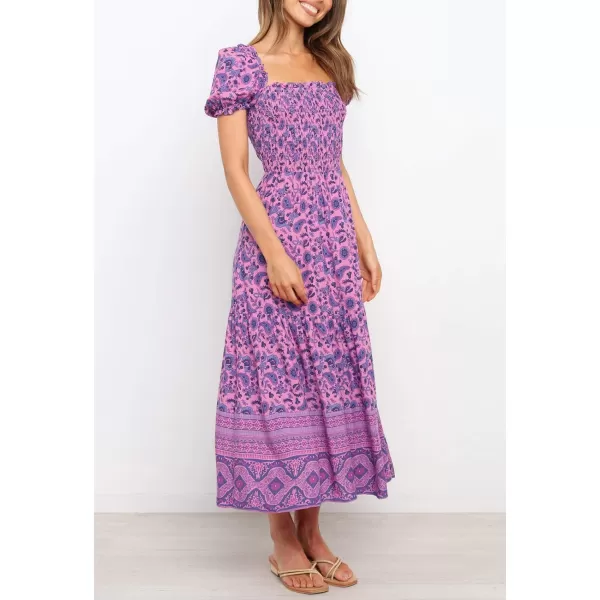 ZESICA Womens 2024 Summer Boho Floral Print Square Neck Ruffle Swing Beach Long Maxi DressPurple