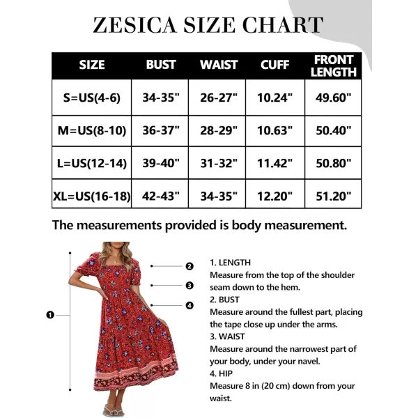 ZESICA Womens 2024 Summer Boho Floral Print Square Neck Ruffle Swing Beach Long Maxi DressRed