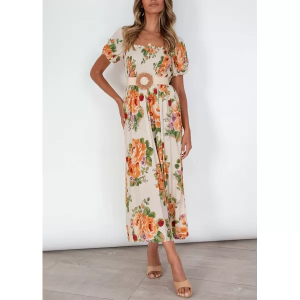 ZESICA Womens 2024 Summer Boho Floral Print Square Neck Ruffle Swing Beach Long Maxi DressSunsetyellow