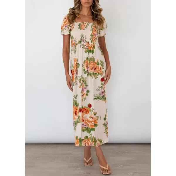 ZESICA Womens 2024 Summer Boho Floral Print Square Neck Ruffle Swing Beach Long Maxi DressSunsetyellow