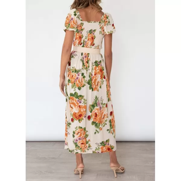 ZESICA Womens 2024 Summer Boho Floral Print Square Neck Ruffle Swing Beach Long Maxi DressSunsetyellow