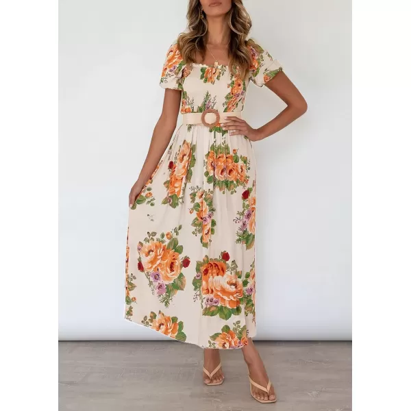ZESICA Womens 2024 Summer Boho Floral Print Square Neck Ruffle Swing Beach Long Maxi DressSunsetyellow