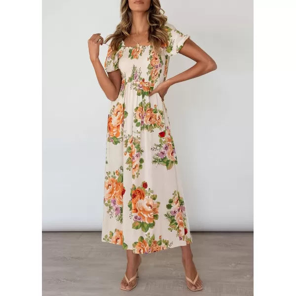 ZESICA Womens 2024 Summer Boho Floral Print Square Neck Ruffle Swing Beach Long Maxi DressSunsetyellow