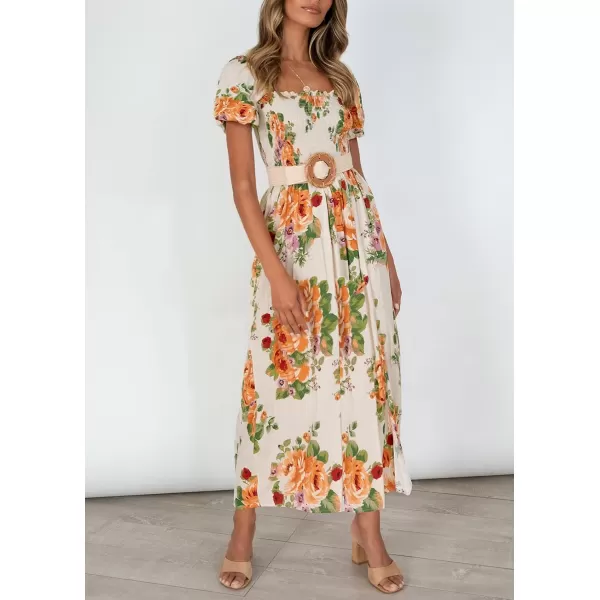 ZESICA Womens 2024 Summer Boho Floral Print Square Neck Ruffle Swing Beach Long Maxi DressSunsetyellow