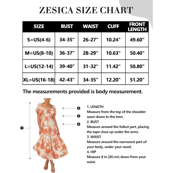 ZESICA Womens 2024 Summer Boho Floral Print Square Neck Ruffle Swing Beach Long Maxi DressTangerine
