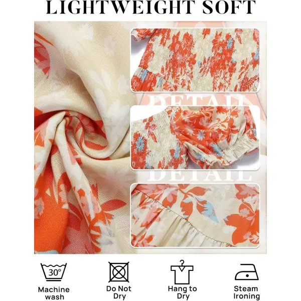 ZESICA Womens 2024 Summer Boho Floral Print Square Neck Ruffle Swing Beach Long Maxi DressTangerine