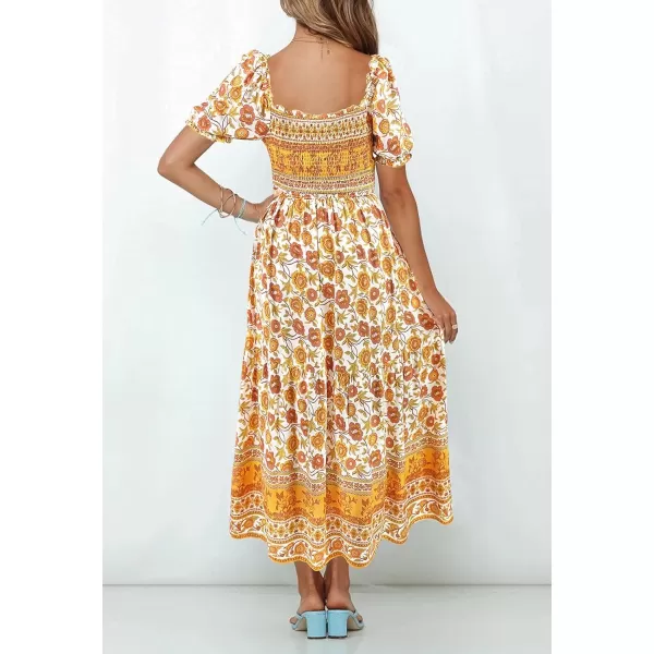 ZESICA Womens 2024 Summer Boho Floral Print Square Neck Ruffle Swing Beach Long Maxi DressYellow
