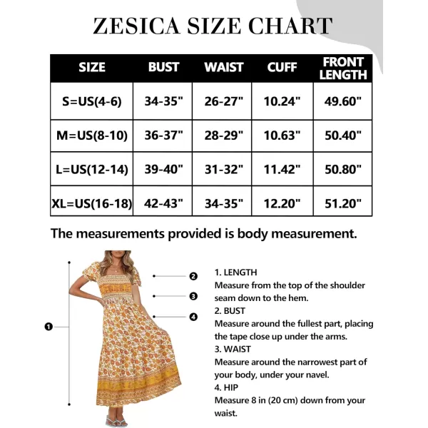 ZESICA Womens 2024 Summer Boho Floral Print Square Neck Ruffle Swing Beach Long Maxi DressYellow