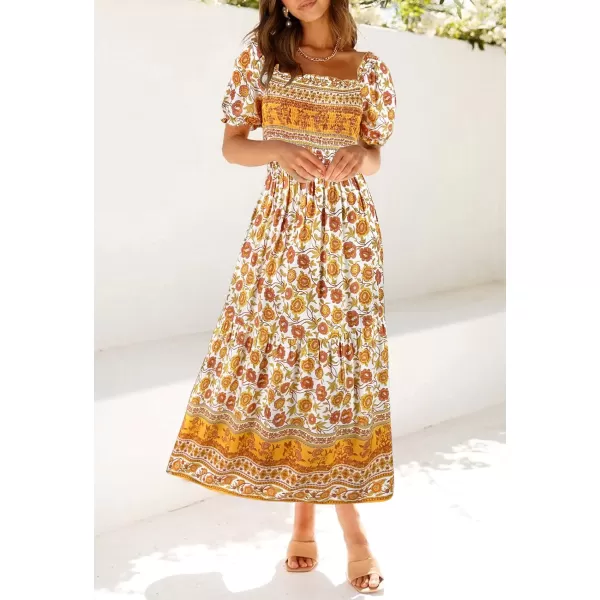 ZESICA Womens 2024 Summer Boho Floral Print Square Neck Ruffle Swing Beach Long Maxi DressYellow