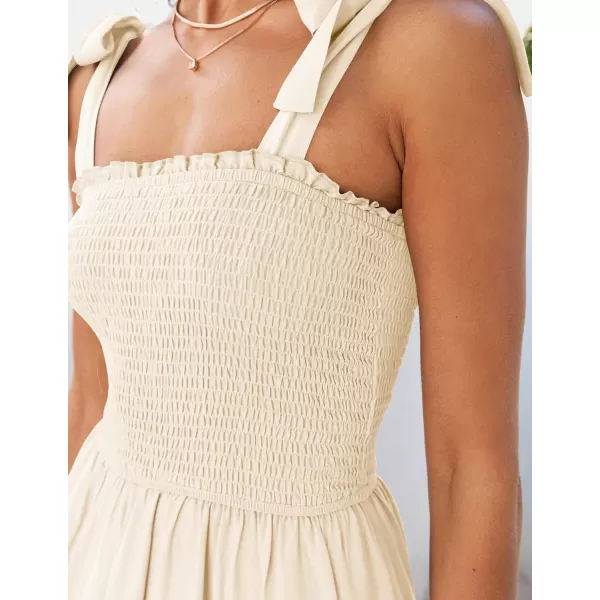 ZESICA Womens 2024 Summer Boho Spaghetti Strap Square Neck Solid Color Ruffle A Line Beach Long Maxi DressApricot