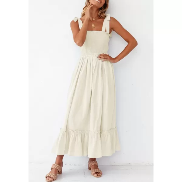 ZESICA Womens 2024 Summer Boho Spaghetti Strap Square Neck Solid Color Ruffle A Line Beach Long Maxi DressApricot