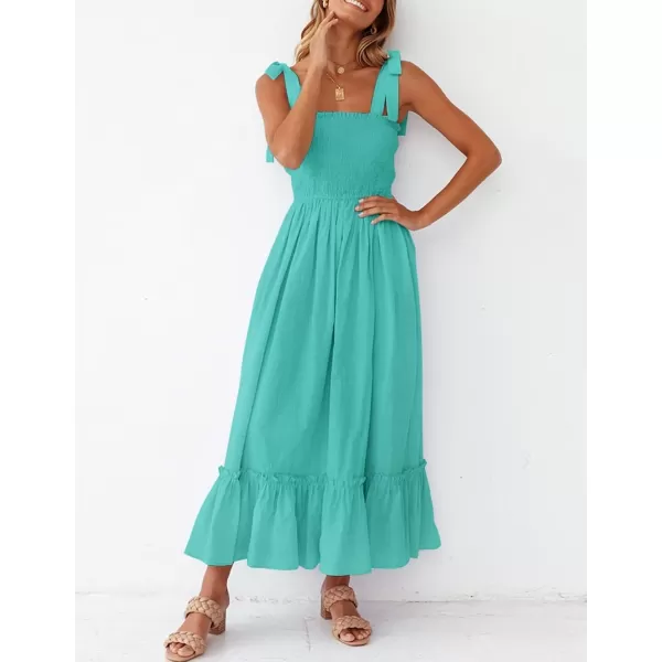 ZESICA Womens 2024 Summer Boho Spaghetti Strap Square Neck Solid Color Ruffle A Line Beach Long Maxi DressAqua