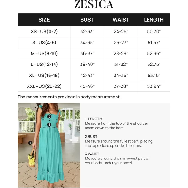 ZESICA Womens 2024 Summer Boho Spaghetti Strap Square Neck Solid Color Ruffle A Line Beach Long Maxi DressAqua