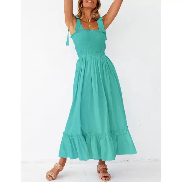 ZESICA Womens 2024 Summer Boho Spaghetti Strap Square Neck Solid Color Ruffle A Line Beach Long Maxi DressAqua