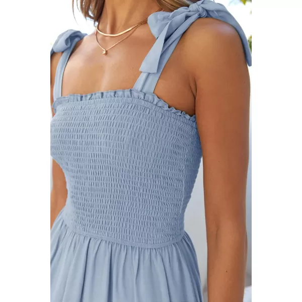 ZESICA Womens 2024 Summer Boho Spaghetti Strap Square Neck Solid Color Ruffle A Line Beach Long Maxi DressBlue
