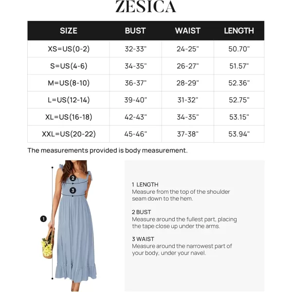 ZESICA Womens 2024 Summer Boho Spaghetti Strap Square Neck Solid Color Ruffle A Line Beach Long Maxi DressBlue