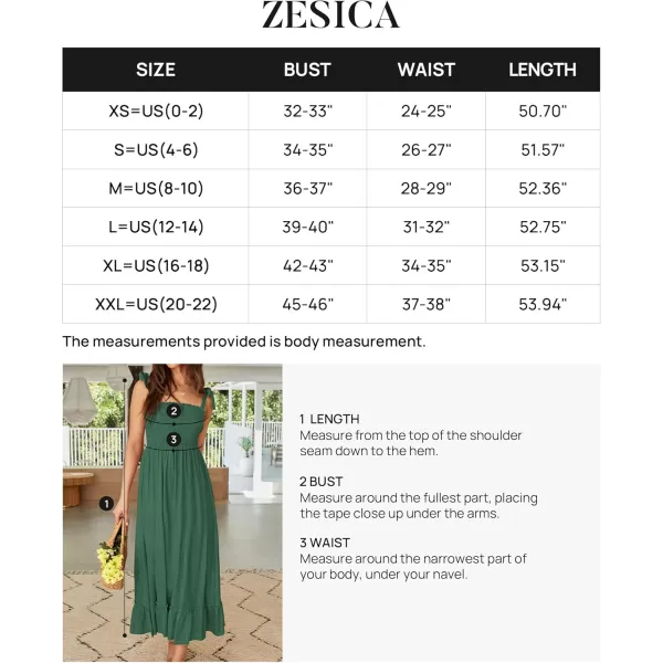 ZESICA Womens 2024 Summer Boho Spaghetti Strap Square Neck Solid Color Ruffle A Line Beach Long Maxi DressForestgreen