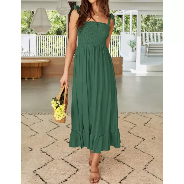 ZESICA Womens 2024 Summer Boho Spaghetti Strap Square Neck Solid Color Ruffle A Line Beach Long Maxi DressForestgreen