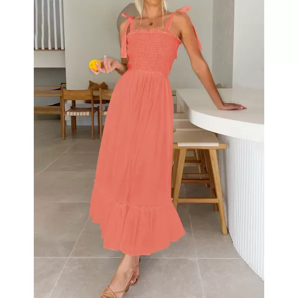 ZESICA Womens 2024 Summer Boho Spaghetti Strap Square Neck Solid Color Ruffle A Line Beach Long Maxi DressGrapefruit